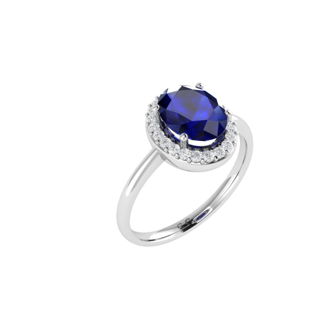 Diana Oval Blue Sapphire and Radiant Diamond Ring in 18K Gold (0.85ct)