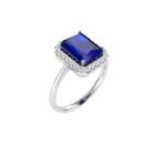 Diana Emerald  Cut Blue Sapphire and Radiant Diamond Ring in 18K Gold (0.85ct)