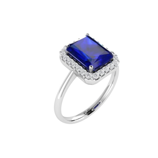 Diana Emerald  Cut Blue Sapphire and Radiant Diamond Ring in 18K Gold (0.85ct)