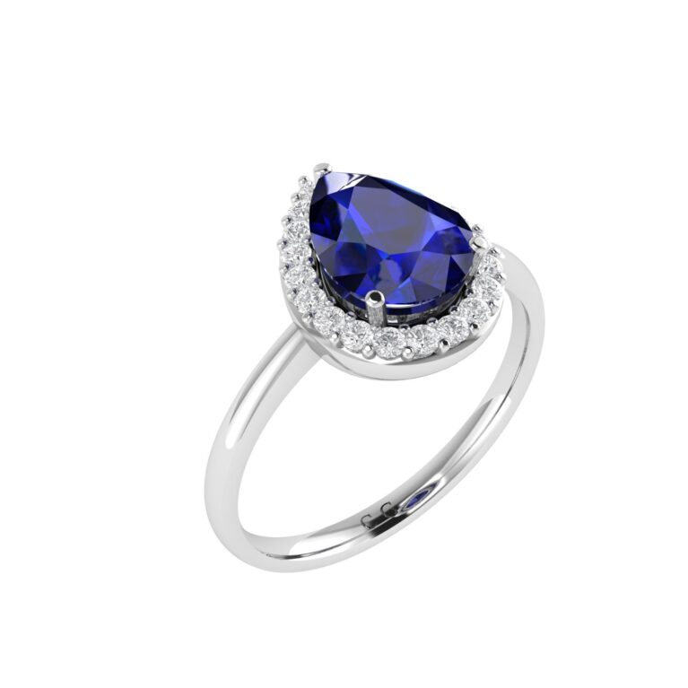 Diana Pear Blue Sapphire and Radiant Diamond Ring in 18K White Gold (1.05ct)