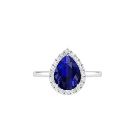 Diana Pear Blue Sapphire and Radiant Diamond Ring in 18K White Gold (1.05ct)