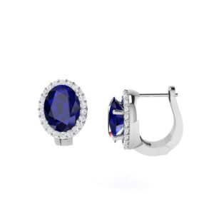 Diana Oval Blue Sapphire and Radiant Diamond Earrings in 18K Gold (1.7ct)