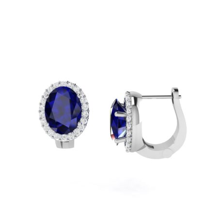 Diana Oval Blue Sapphire and Radiant Diamond Earrings in 18K Gold (1.7ct)