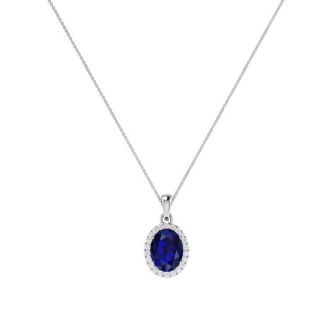 Diana Oval Blue Sapphire and Radiant Diamond Pendant in 18K Gold (0.85ct)