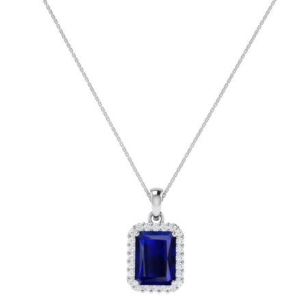 Diana Emerald  Cut Blue Sapphire and Radiant Diamond Pendant in 18K Gold (0.85ct)