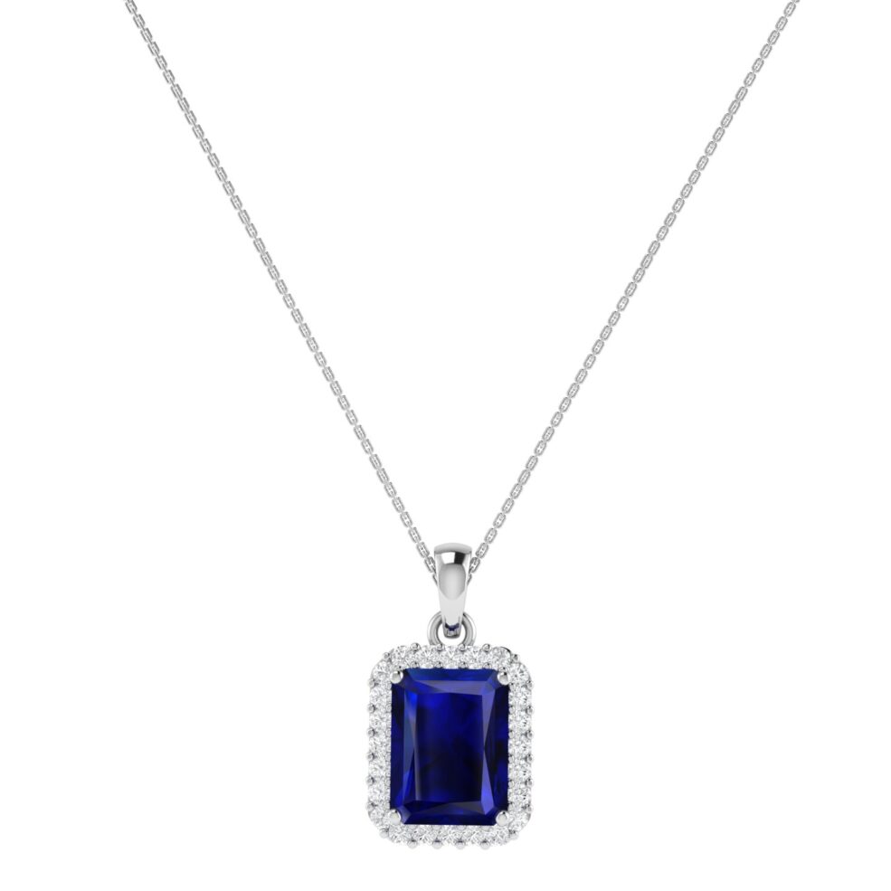 Diana Emerald Cut Blue Sapphire and Radiant Diamond Pendant in 18K Gold (0.85ct)