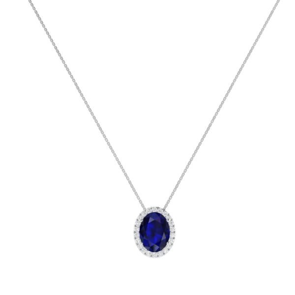 Diana Oval Blue Sapphire and Radiant Diamond Necklace in 18K Gold (0.85ct)