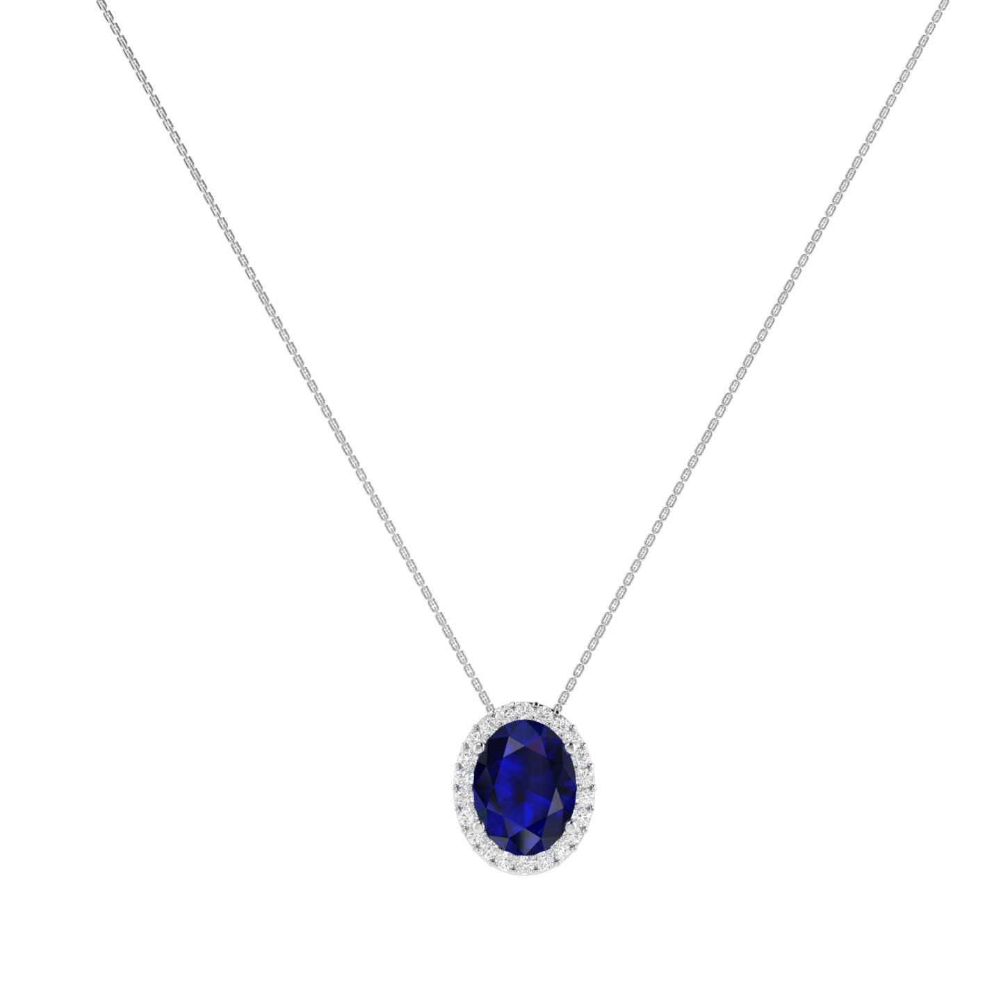 Diana Oval Blue Sapphire and Radiant Diamond Necklace in 18K Gold (0.85ct)