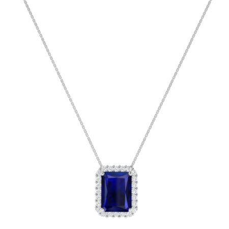 Diana Emerald  Cut Blue Sapphire and Radiant Diamond Necklace in 18K Gold (0.85ct)