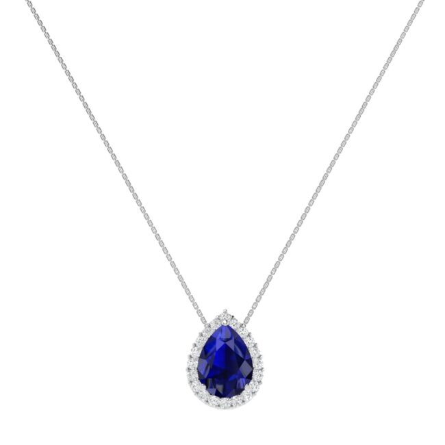 Diana Pear Blue Sapphire and Radiant Diamond Necklace in 18K White Gold (1.05ct)