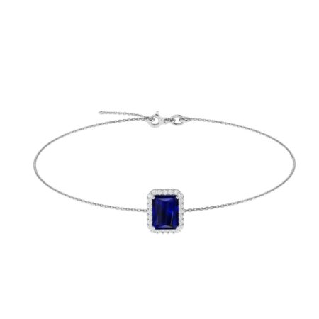 Diana Emerald  Cut Blue Sapphire and Radiant Diamond Bracelet in 18K Gold (0.85ct)