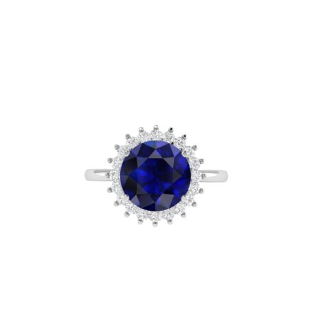 Diana Round Blue Sapphire and Radiant Diamond Ring in 18K Gold (1.7ct)