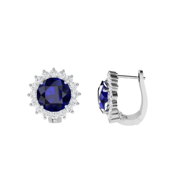 Diana Round Blue Sapphire and Shimmering Diamond Earrings in 18K White Gold (4.6ct)