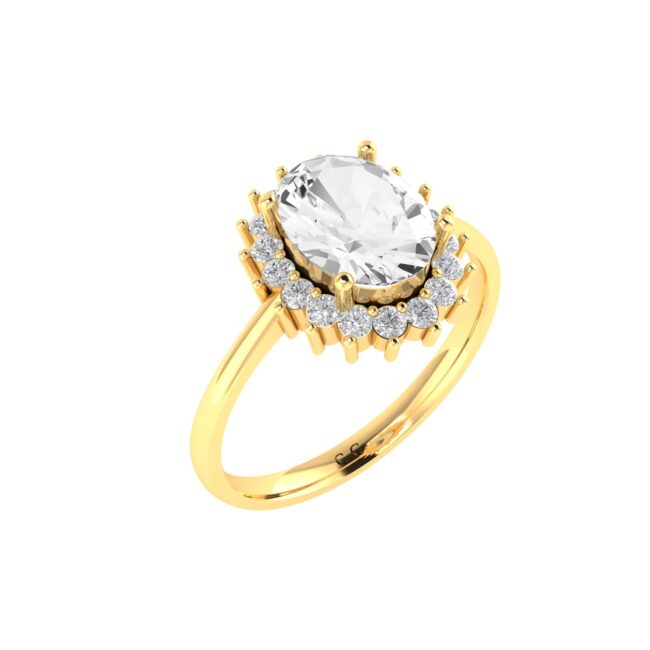 Diana Oval White Topaz and Flashing Diamond Ring in 18K Gold (1.1ct)