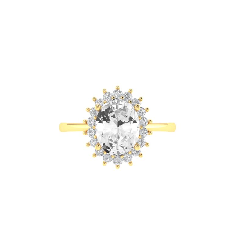 Diana Oval White Topaz and Flashing Diamond Ring in 18K Gold (1.1ct)