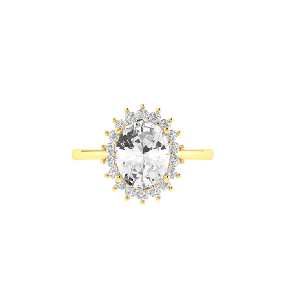 Diana Oval White Topaz and Flashing Diamond Ring in 18K Gold (1.1ct)