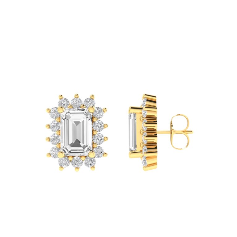 Diana Emerald-Cut White Topaz and Ablazing Diamond Earrings in 18K Yellow Gold (1.3ct)