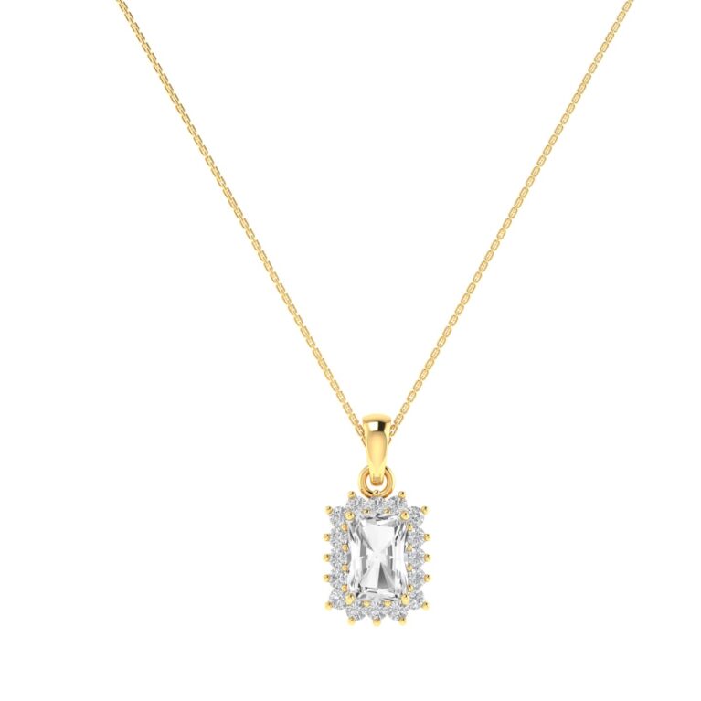 Diana Emerald-Cut White Topaz and Ablazing Diamond Pendant in 18K Yellow Gold (0.65ct)