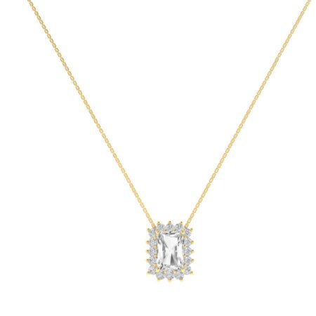 Diana Emerald-Cut White Topaz and Ablazing Diamond Necklace in 18K Yellow Gold (0.65ct)