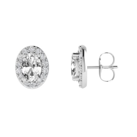 Diana Oval White Topaz and Ablazing Diamond Earrings in 18K White Gold (2.8ct)