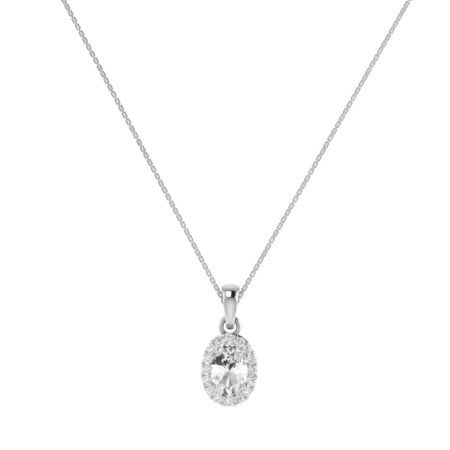 Diana Oval White Topaz and Ablazing Diamond Pendant in 18K Gold (0.25ct)