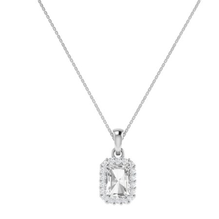 Diana Emerald  Cut White Topaz and Ablazing Diamond Pendant in 18K Gold (0.25ct)