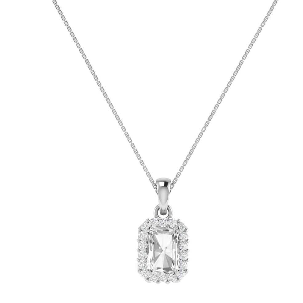Diana Emerald Cut White Topaz and Ablazing Diamond Pendant in 18K Gold (0.25ct)