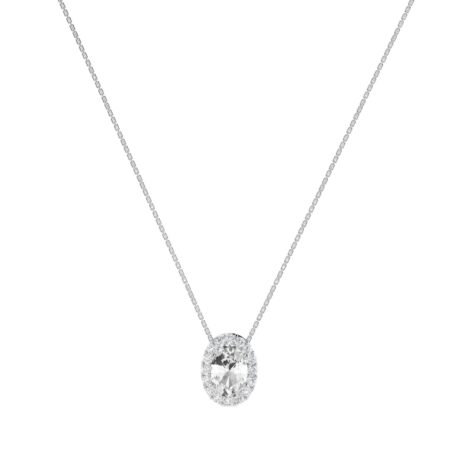 Diana Oval White Topaz and Ablazing Diamond Necklace in 18K Gold (0.25ct)