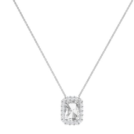 Diana Emerald  Cut White Topaz and Ablazing Diamond Necklace in 18K Gold (0.25ct)