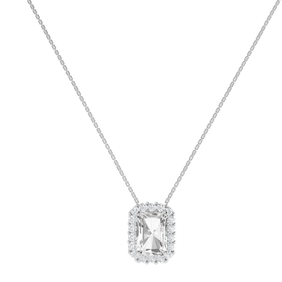 Diana Emerald Cut White Topaz and Ablazing Diamond Necklace in 18K Gold (0.25ct)
