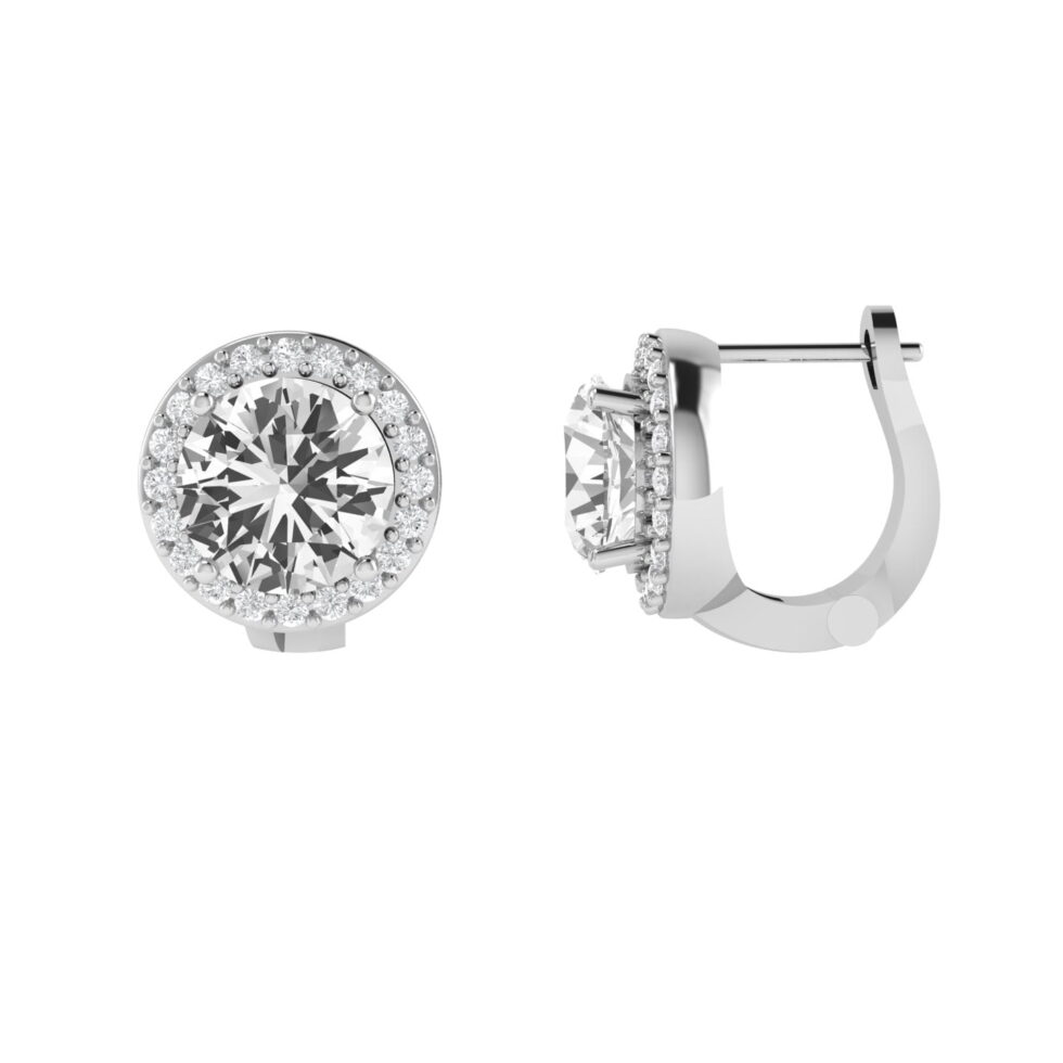 Diana Round White Topaz and Ablazing Diamond Earrings in 18K White Gold (5ct)