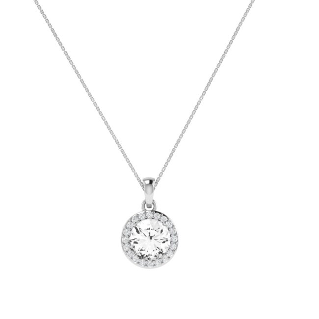 Diana Round White Topaz and Ablazing Diamond Pendant in 18K White Gold (2.5ct)