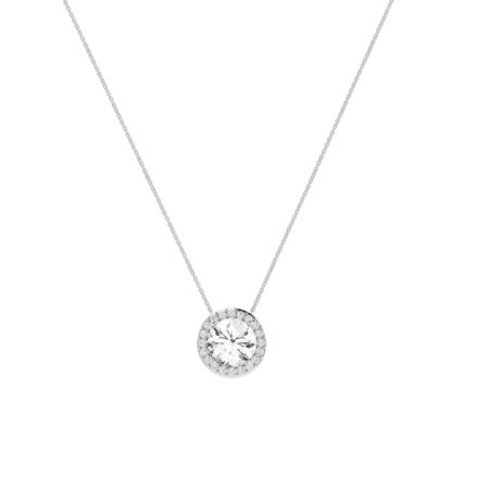 Diana Round White Topaz and Ablazing Diamond Necklace in 18K White Gold (2.5ct)