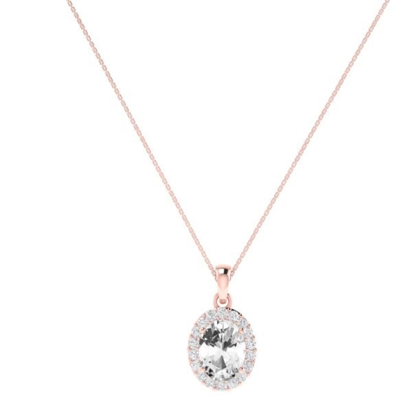 Diana Oval White Topaz and Beaming Diamond Pendant in 18K Rose Gold (2ct)