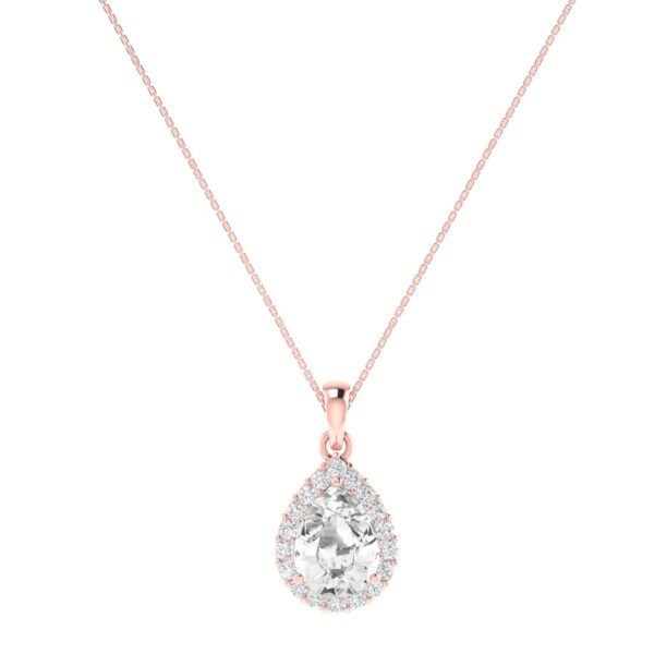 Diana Pear White Topaz and Beaming Diamond Pendant in 18K Rose Gold (1.1ct)