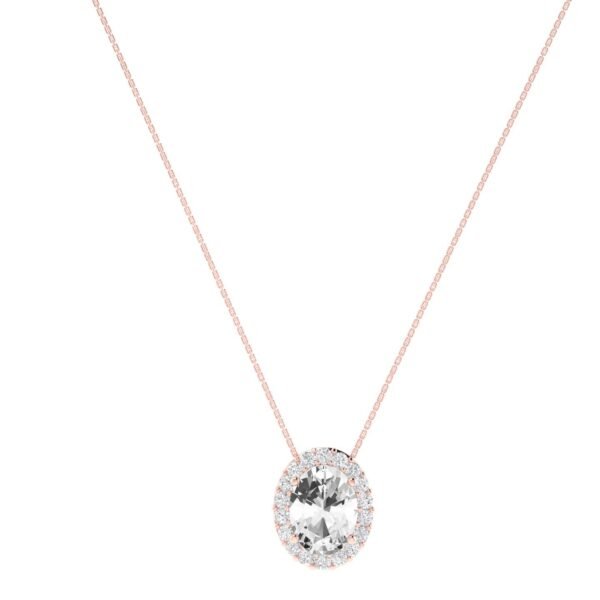 Diana Oval White Topaz and Beaming Diamond Necklace in 18K Rose Gold (2ct)