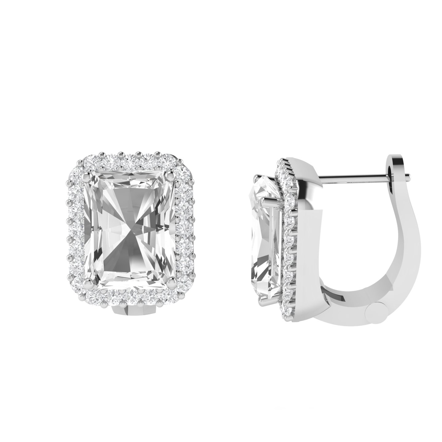 Diana Emerald  Cut White Topaz and Ablazing Diamond Earrings in 18K Gold (2ct)