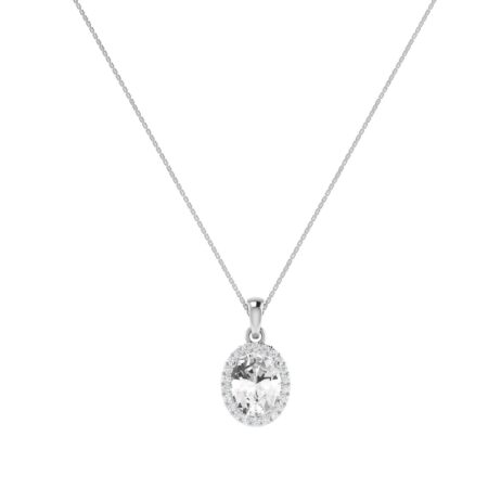 Diana Oval White Topaz and Ablazing Diamond Pendant in 18K Gold (1ct)