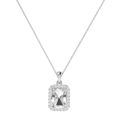 Diana Emerald  Cut White Topaz and Ablazing Diamond Pendant in 18K Gold (1ct)