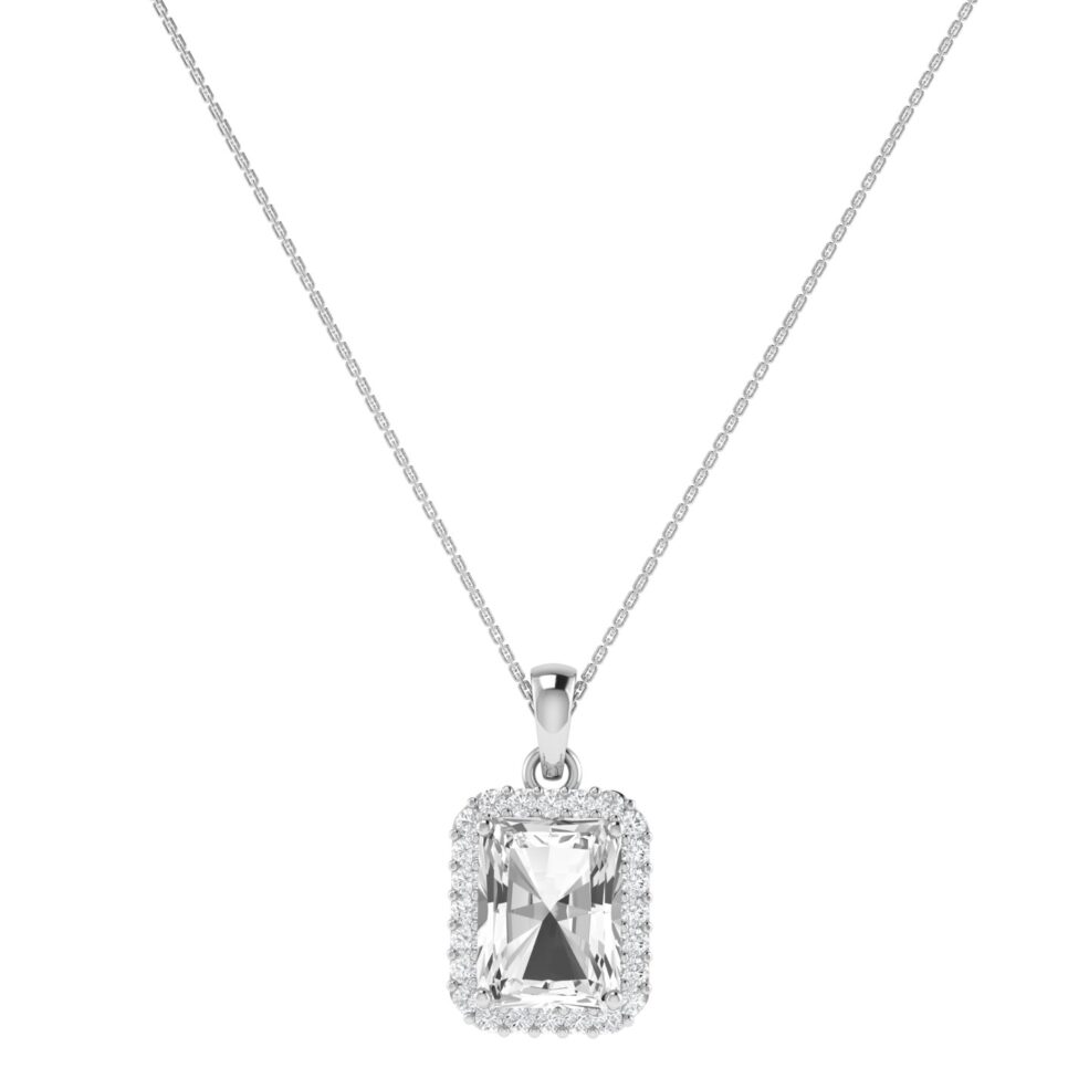 Diana Emerald Cut White Topaz and Ablazing Diamond Pendant in 18K Gold (1ct)