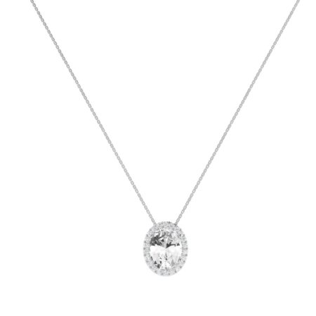 Diana Oval White Topaz and Ablazing Diamond Necklace in 18K Gold (1ct)