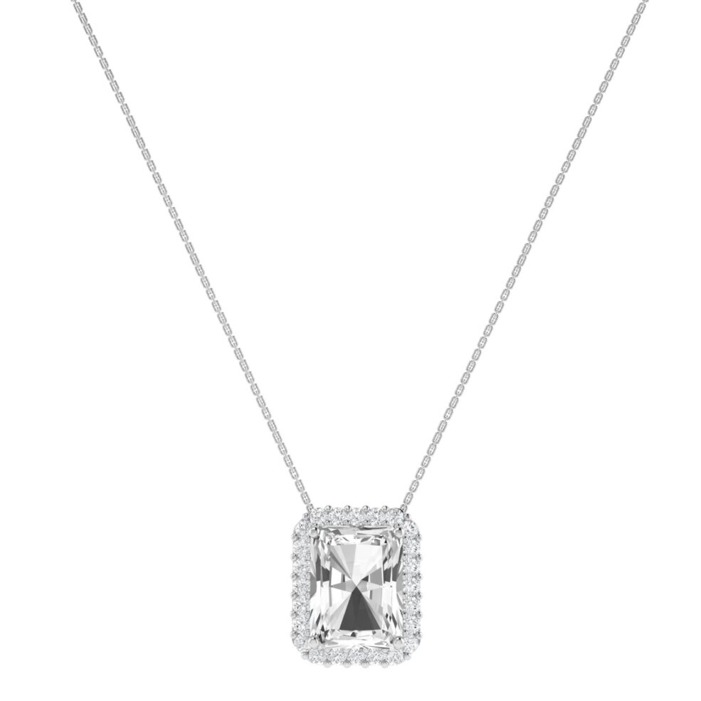 Diana Emerald Cut White Topaz and Ablazing Diamond Necklace in 18K Gold (1ct)