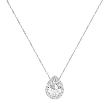 Diana Pear White Topaz and Ablazing Diamond Necklace in 18K White Gold (1.1ct)