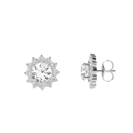 Diana Round White Topaz and Glowing Diamond Earrings in 18K White Gold (2ct)