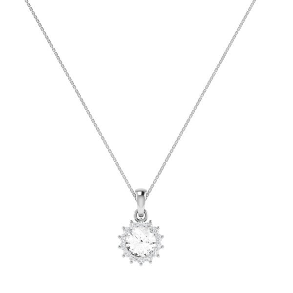 Diana Round White Topaz and Ablazing Diamond Pendant in 18K White Gold (1ct)