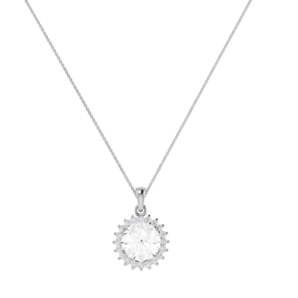 Diana Round White Topaz and Ablazing Diamond Pendant in 18K Gold (1.55ct)