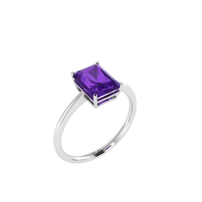 Minimalist Emerald-Cut Amethyst Ring in 18K White Gold (2.4ct)