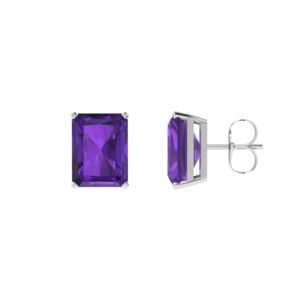 Minimalist Emerald-Cut Amethyst Earrings in 18K White Gold (4.8ct)
