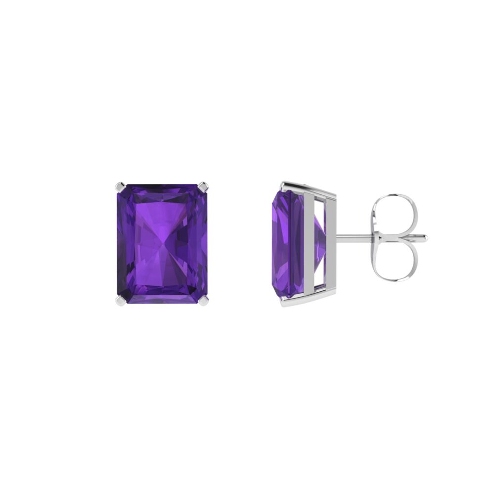 Minimalist Emerald-Cut Amethyst Earrings in 18K White Gold (4.8ct)