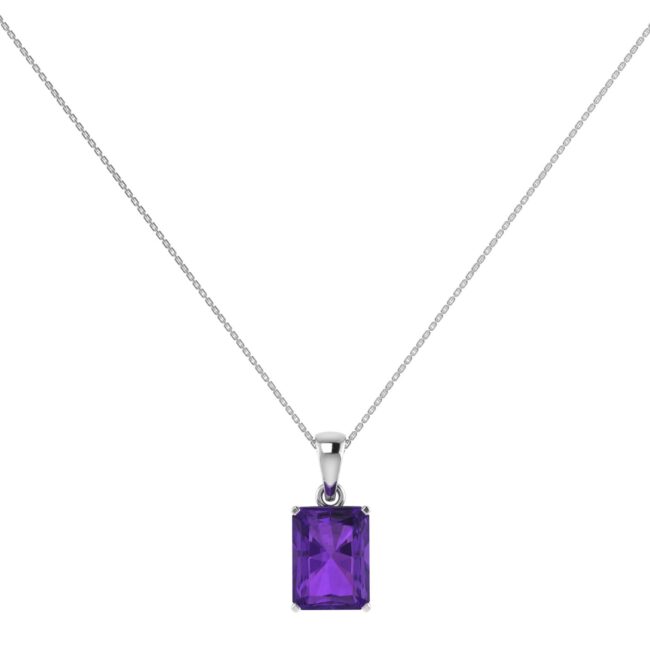 Minimalist Emerald-Cut Amethyst Pendant in 18K White Gold (2.4ct)